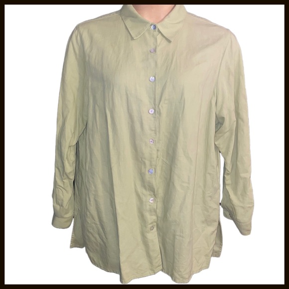 Women’s Casual Corner Annex Linen Button-down 1X Green - Picture 1 of 4